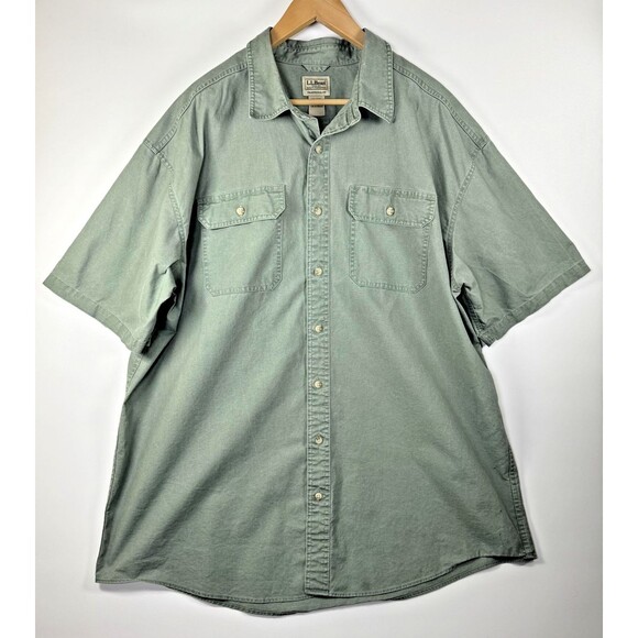 LL Bean Short Sleeve Shirt Mens XXL Tall Green Cotton Button Up Traditional Fit - Picture 1 of 11